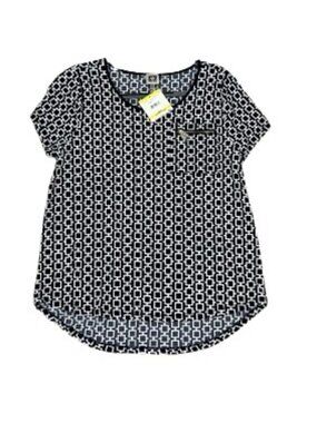 Anne Klein Black & White Print Short Sleeve Blouse Top Shirt - NWT
